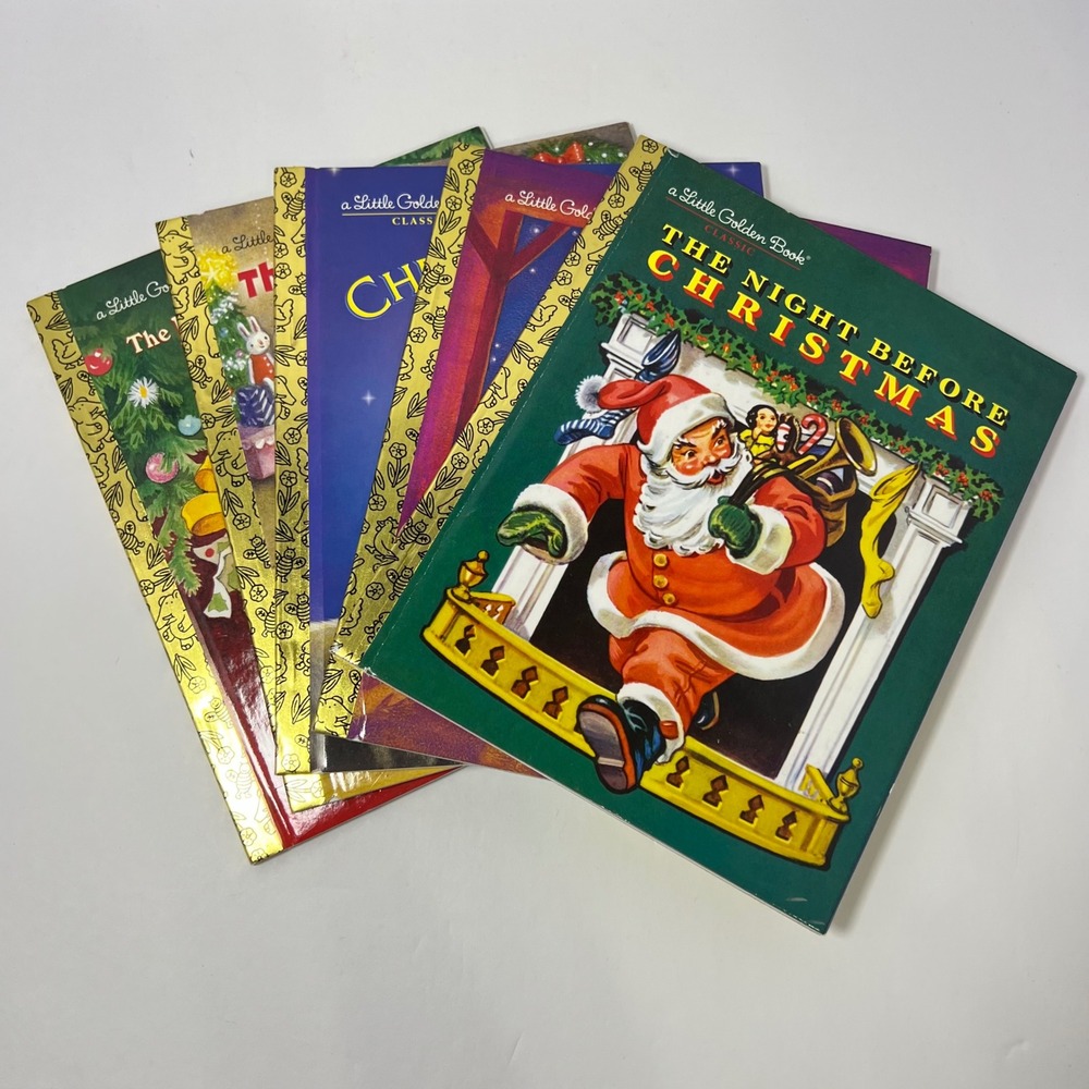 Little Golden Book Christmas Lot of 5 Kids Hardcover Holiday Santa Elf Nativity